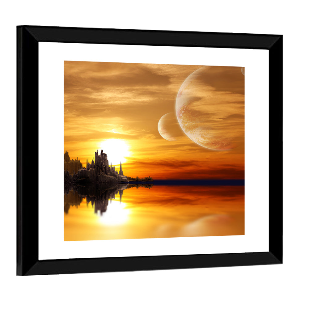 Twin Moons Over Alien Castle Wall Art