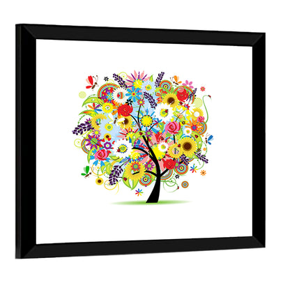 Colorful Floral Tree with Butterflies Wall Art