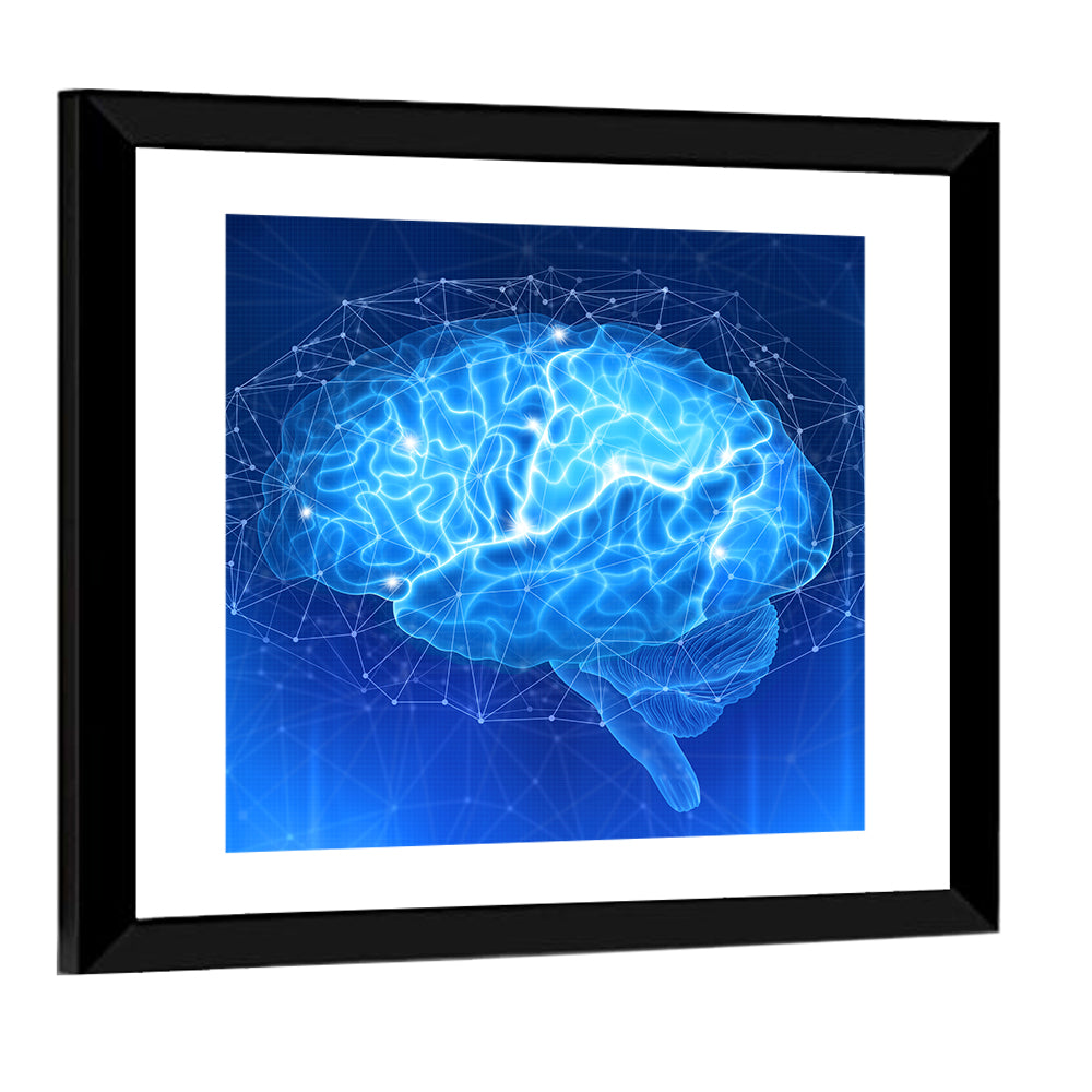 Human Brain Wireframe Close-up Wall Art