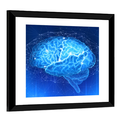 Human Brain Wireframe Close-up Wall Art