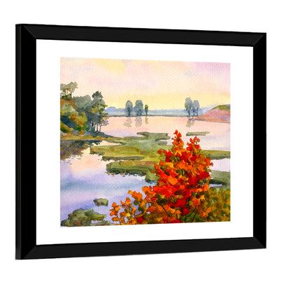 Autumn Lake Watercolor Wall Art