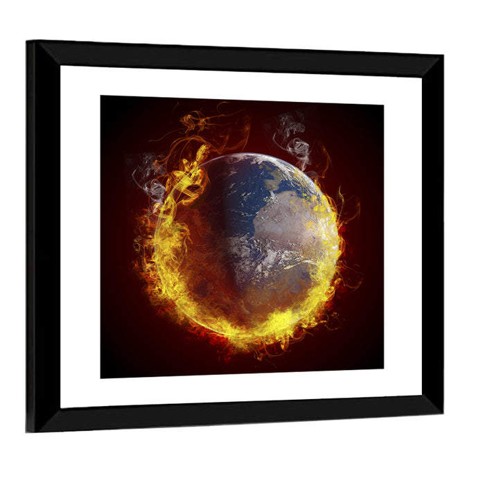 Burning Planet Earth Wall Art as a framed print