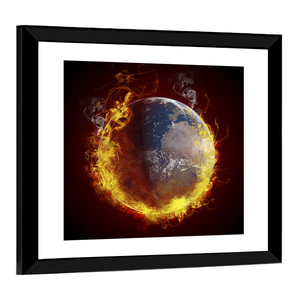 Planet Earth Burning Fire Wall Art