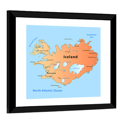 Iceland Map Illustration Wall Art