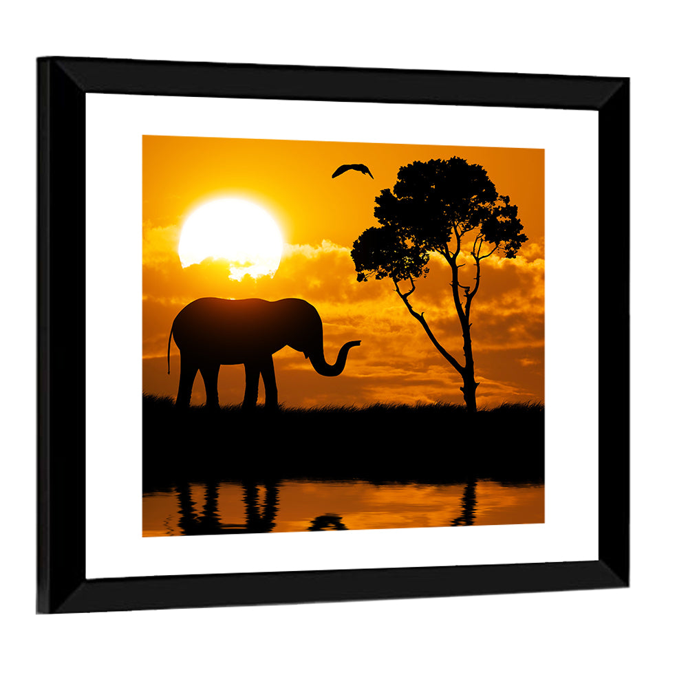 Sunset Elephant Silhouette Wall Art