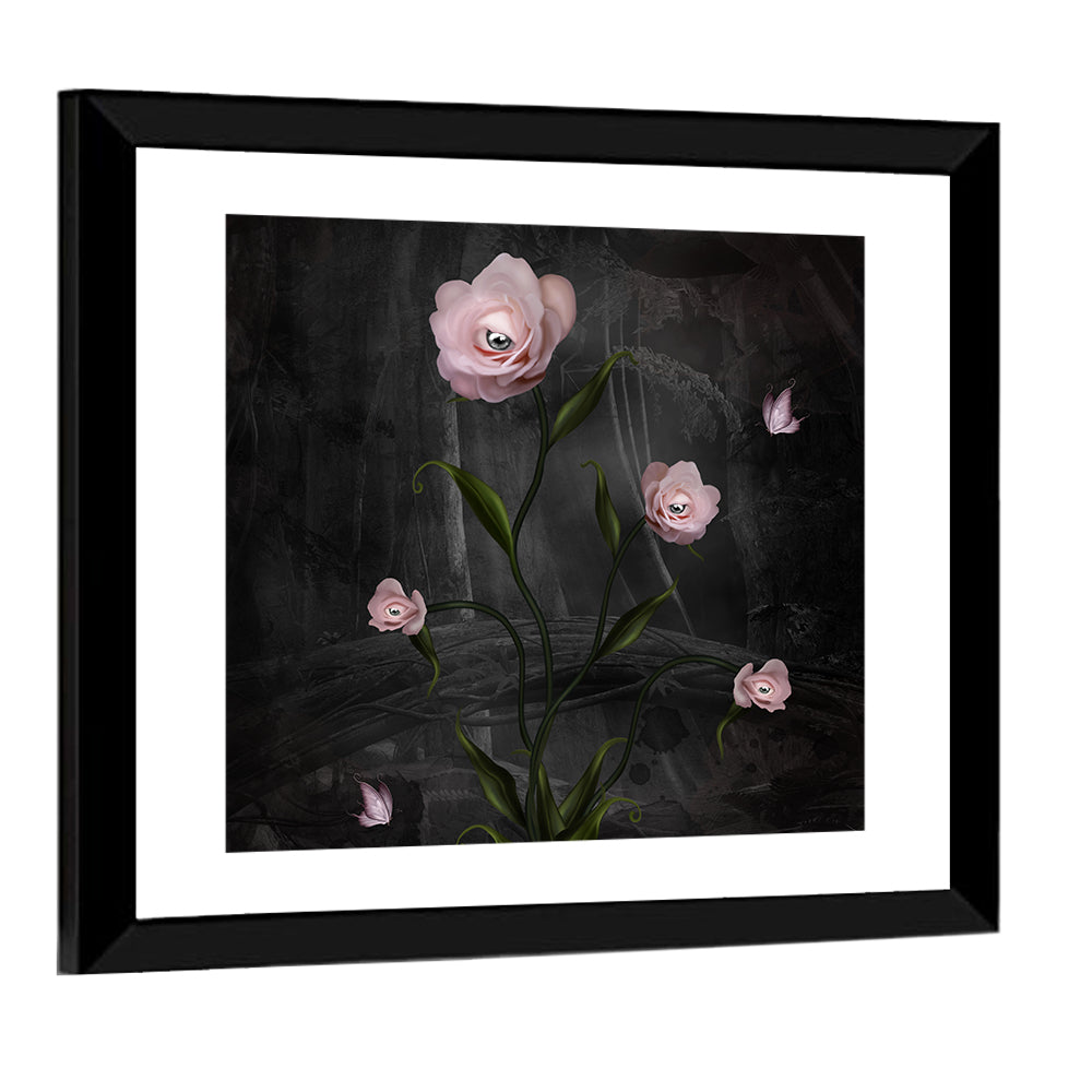 Surreal Pink Roses with Eyes Wall Art