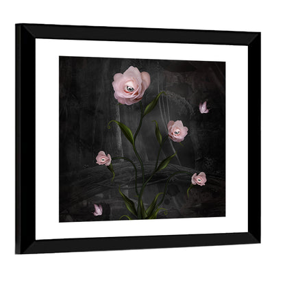Surreal Pink Roses with Eyes Wall Art