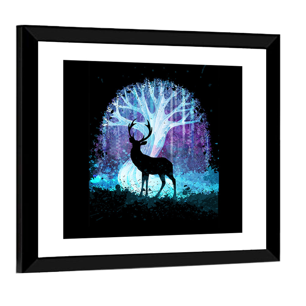 Deer Silhouette with Glowing Tree Wall Art