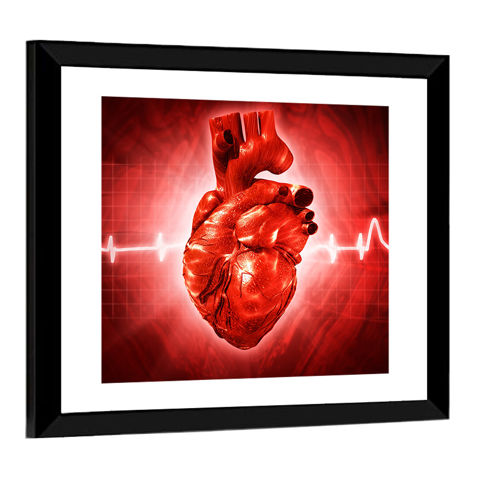3d Anatomical Heart with Ecg Trace Wall Art