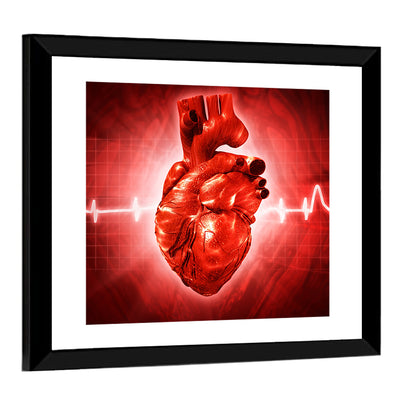 3d Anatomical Heart with Ecg Trace Wall Art