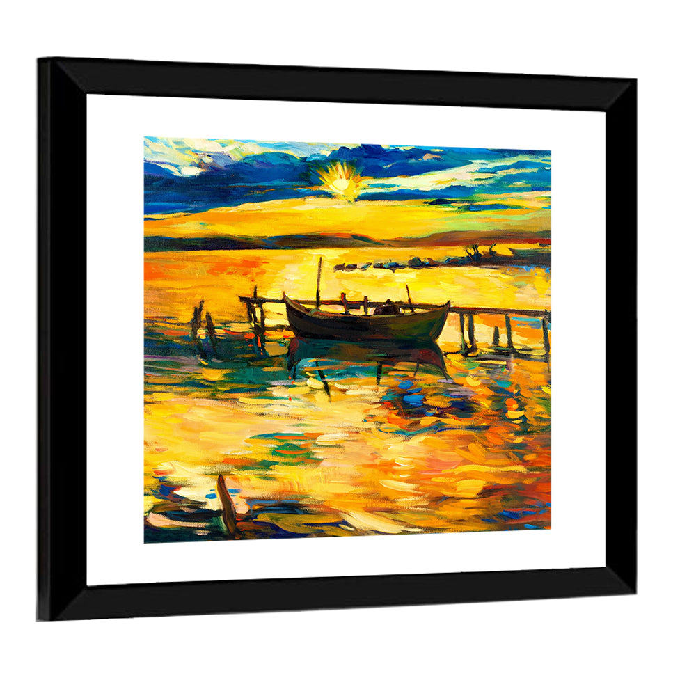 Boat & Jetty Oil Painting Wall Art