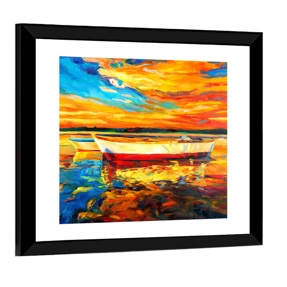 Boats at Golden Sunset Wall Art