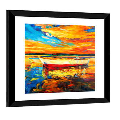 Boats at Golden Sunset Wall Art