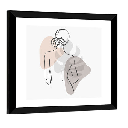 Continuous Line Woman with Monstera Leaf Wall Art
