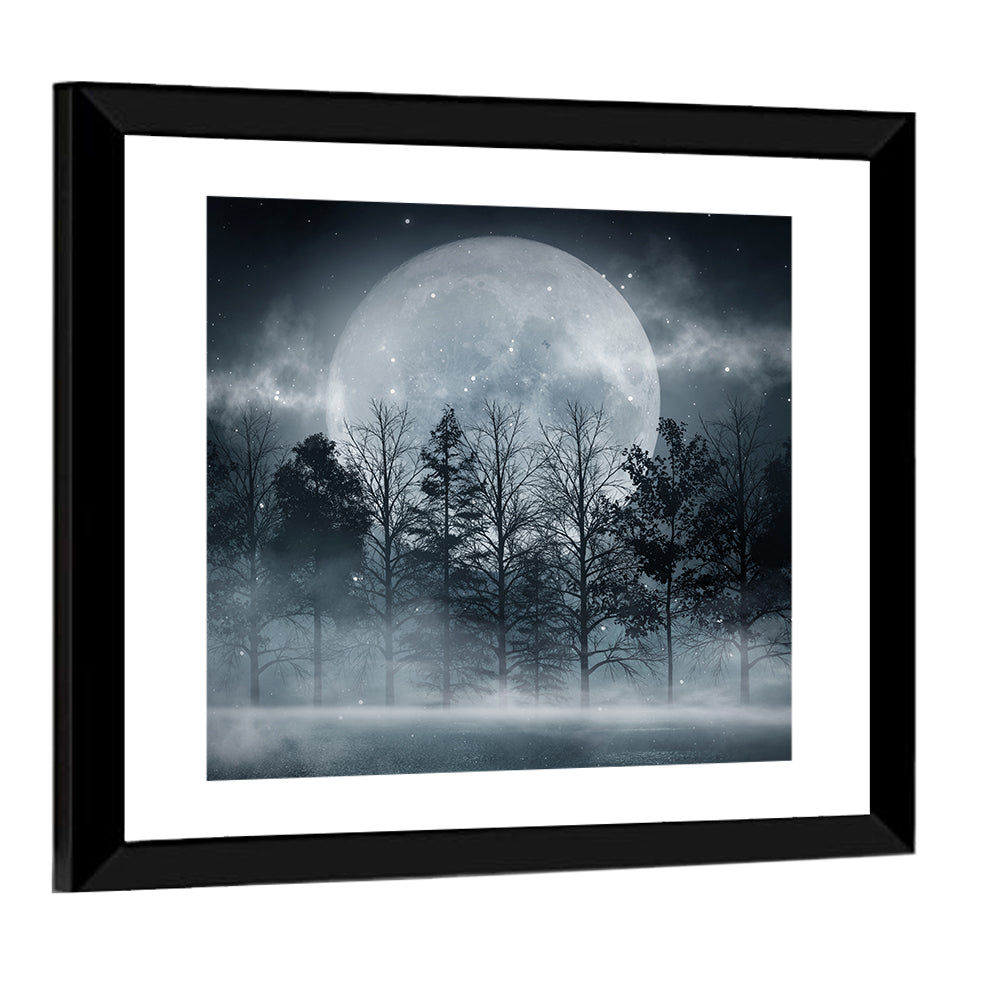 Full Moon Over Misty Forest Wall Art