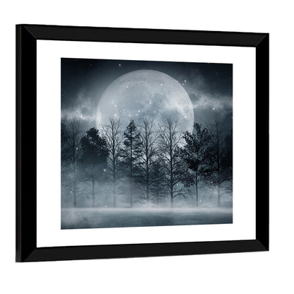 Full Moon Over Misty Forest Wall Art