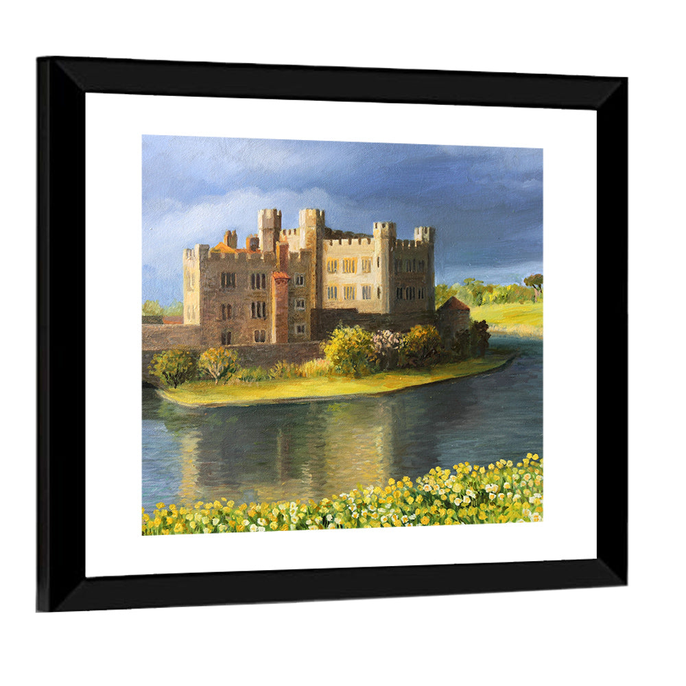 Castle Reflected Over Flower Meadow Wall Art