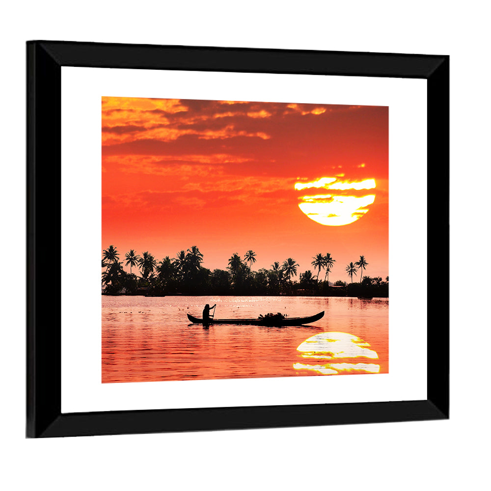 Boat and Fisherman Silhouette Wall Art