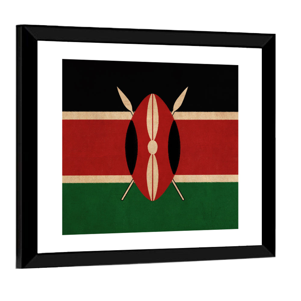 Kenyan Flag with Shield Emblem Wall Art