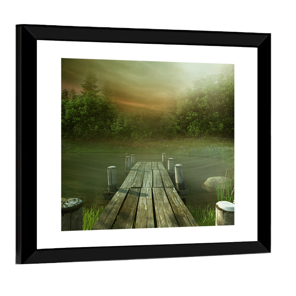 Wooden Jetty on Misty Lake Wall Art