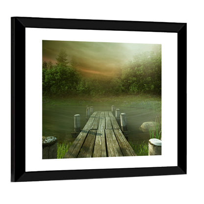 Wooden Jetty on Misty Lake Wall Art