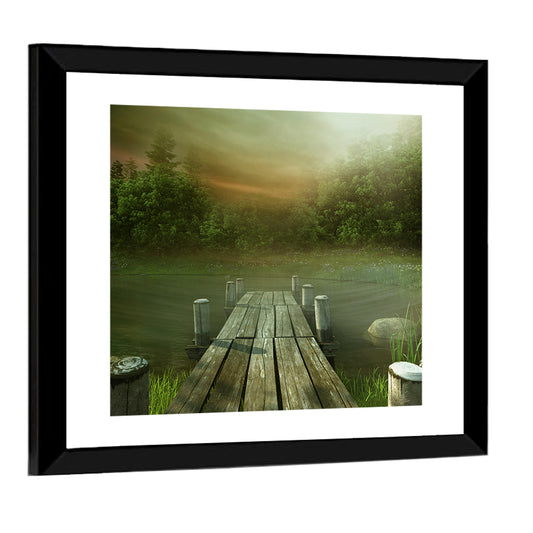 Wooden Jetty on Misty Lake Wall Art