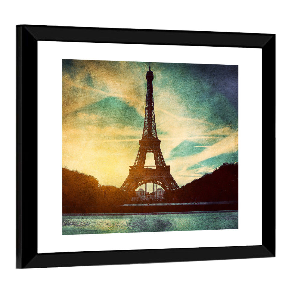 Eiffel Tower Sunset Reflection Wall Art