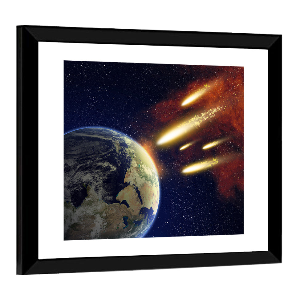 Earth and Flying Asteroids Wall Art