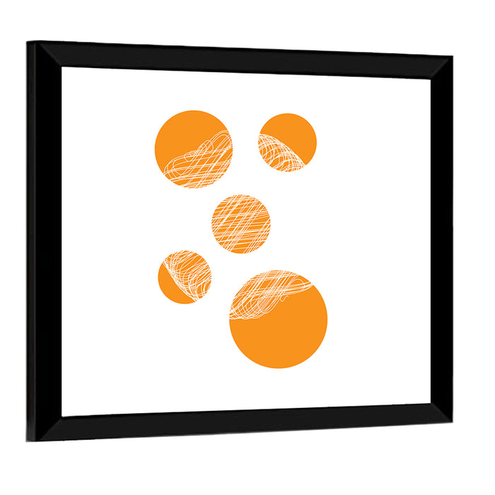 Asymmetrical Orange Circles Wall Art as a framed print