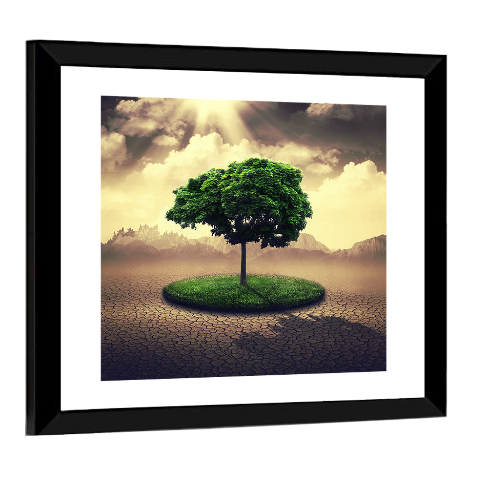 Circular Grass Oasis with Lone Tree Wall Art