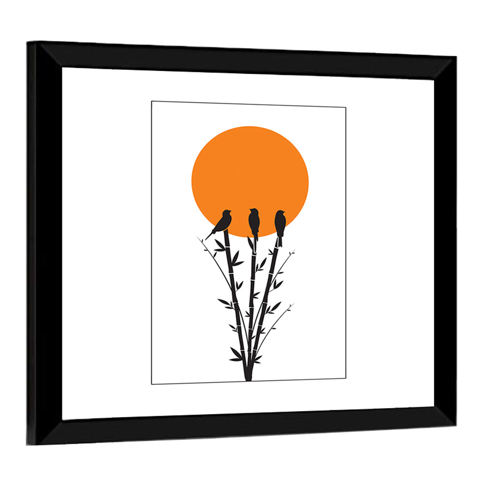Bamboo Tree & Birds Silhouette Wall Art