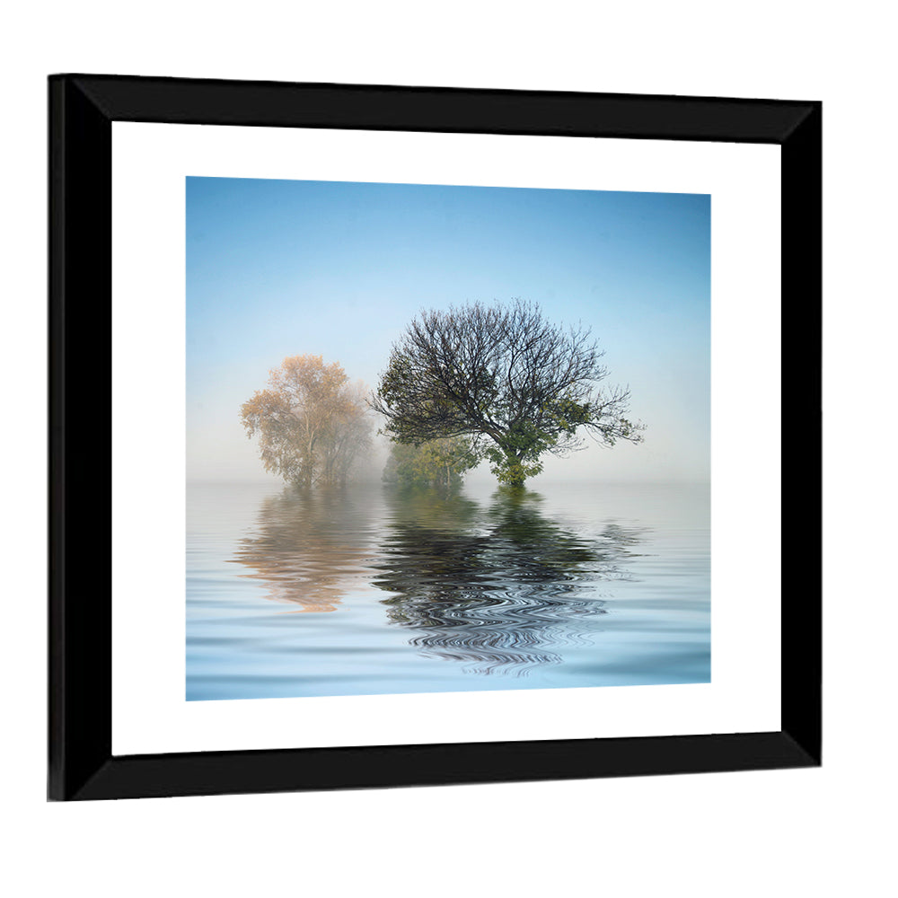 Misty Lake Reflection Wall Art