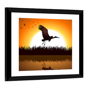 Silhouette Illustration Of Stork Wall Art