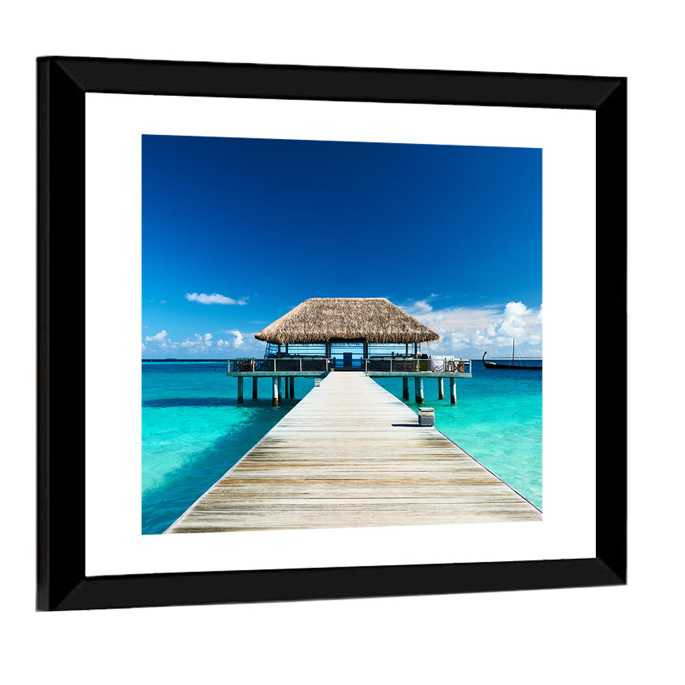 Maldives Wooden Jetty Over Turquoise Water Wall Art