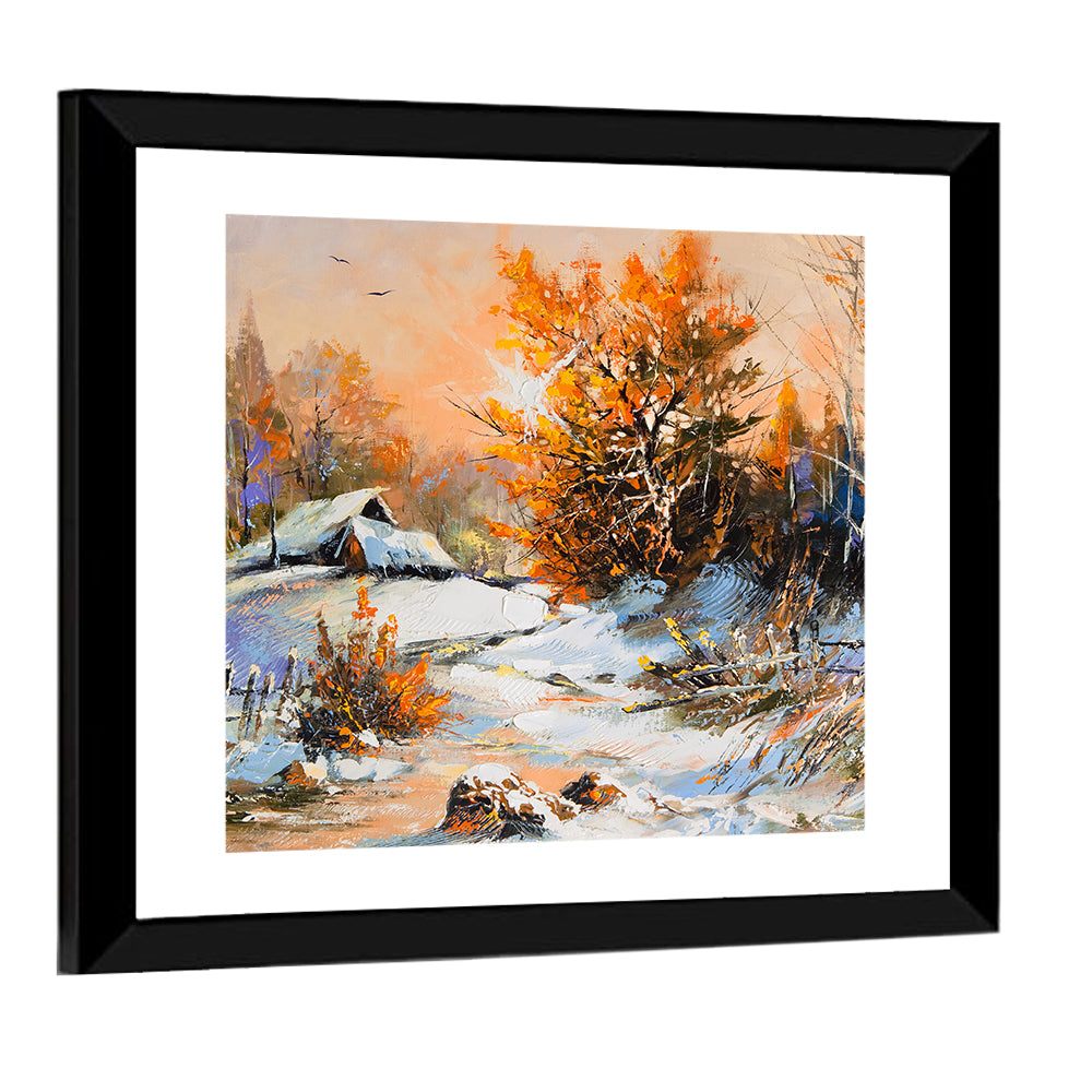 Winter Cottage Landscape Wall Art