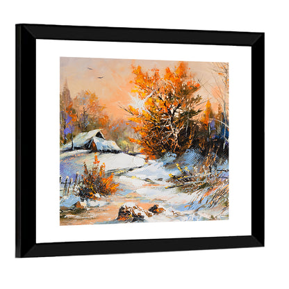 Winter Cottage Landscape Wall Art