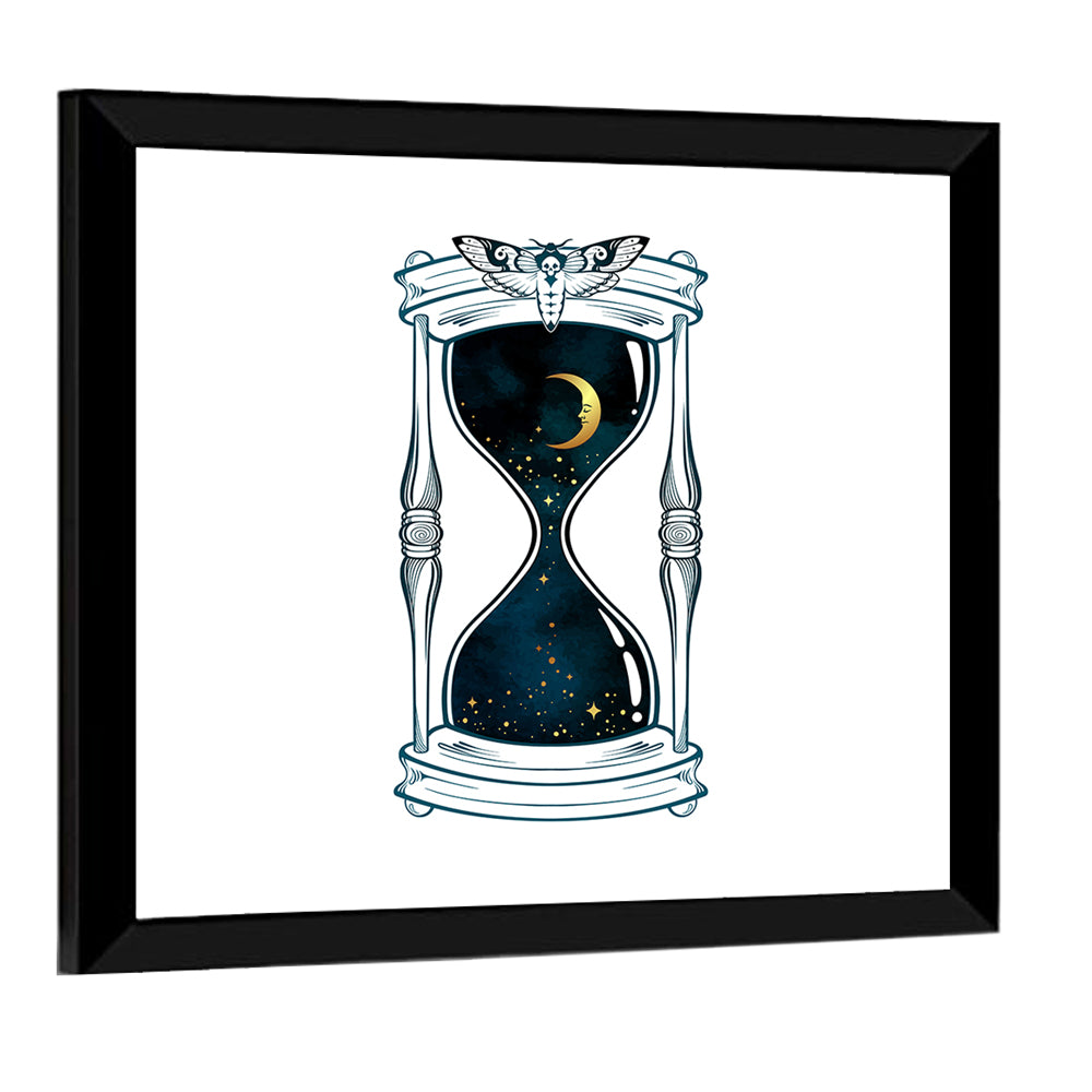 Hand Drawn Hourglass with Moth Wall Art