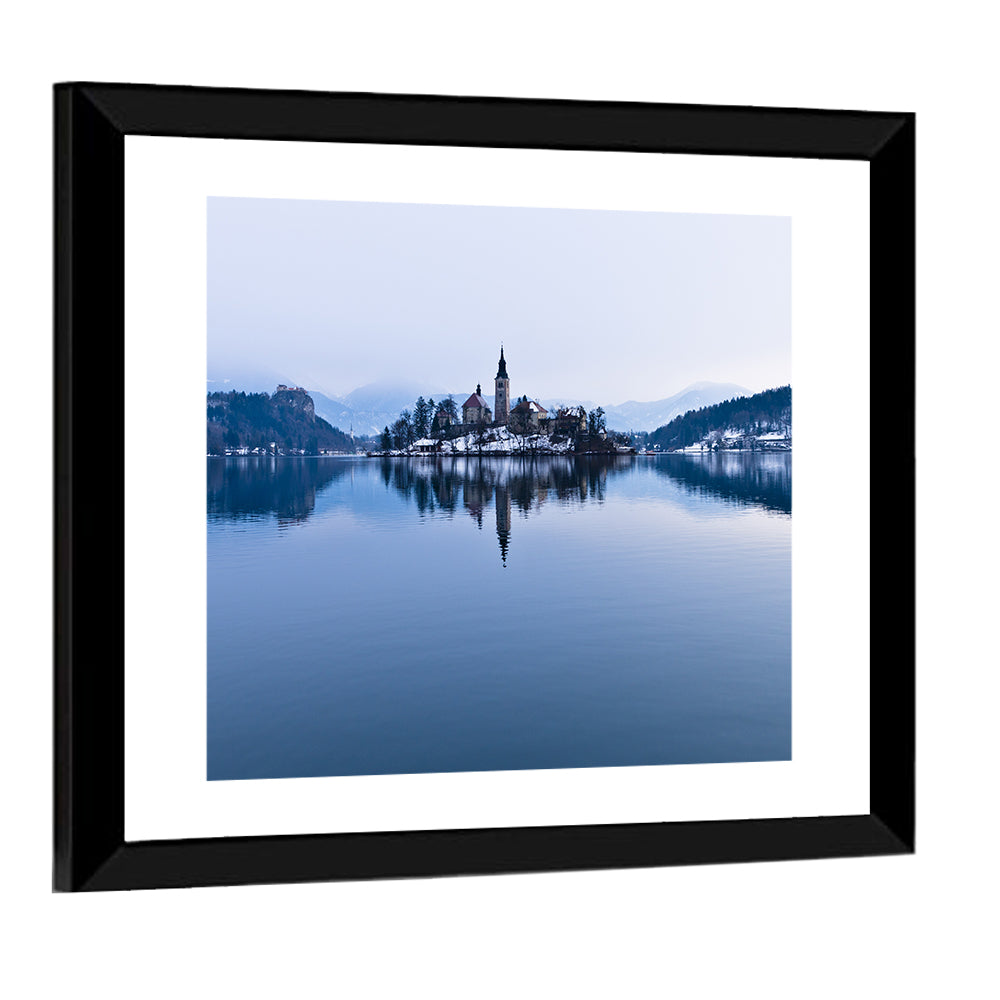 Bled Island Church in Winter Wall Art