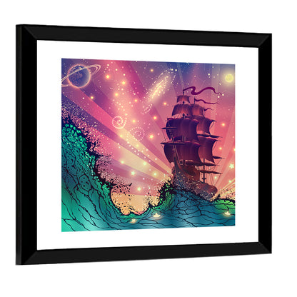 Tall Ship on Cosmic Waves Wall Art