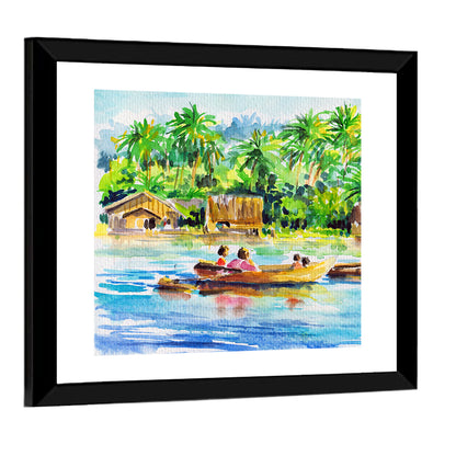 Boat in Tropical Village Wall Art