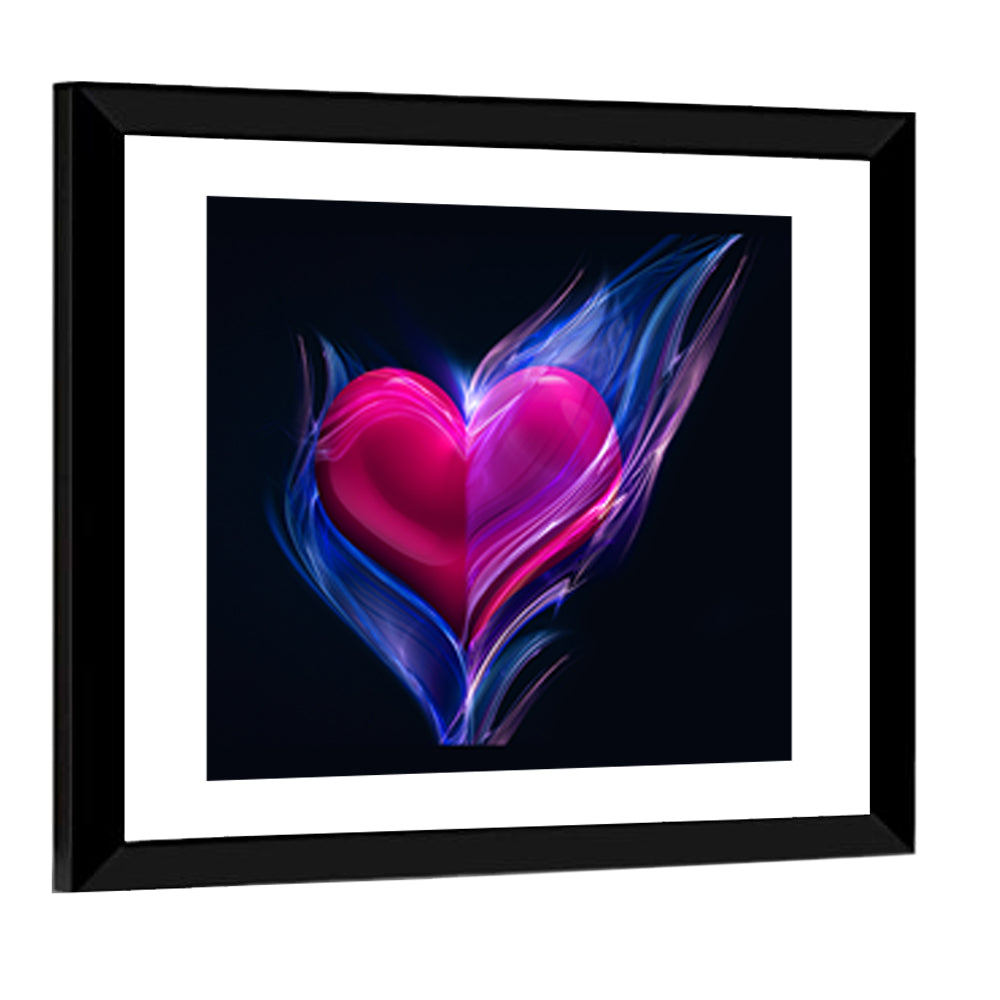 Glowing Pink Heart in Blue Flame Wall Art