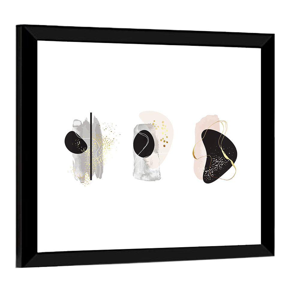 Minimalist Abstract Triptych with Gold Accents Wall Art