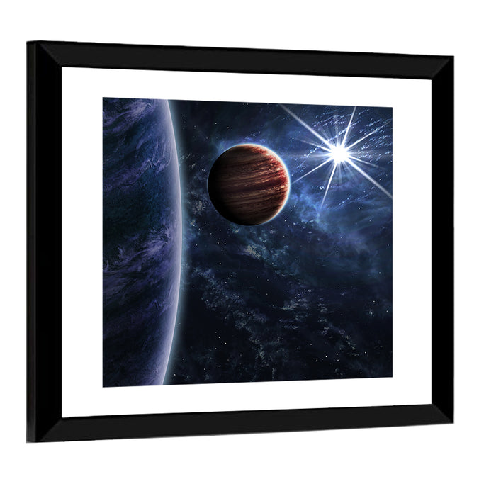 Blue Planet Closeup with Starburst Wall Art as a framed print