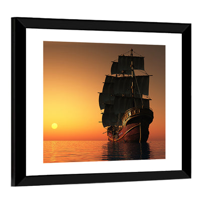 Sailing Ship at Golden Sunset Wall Art