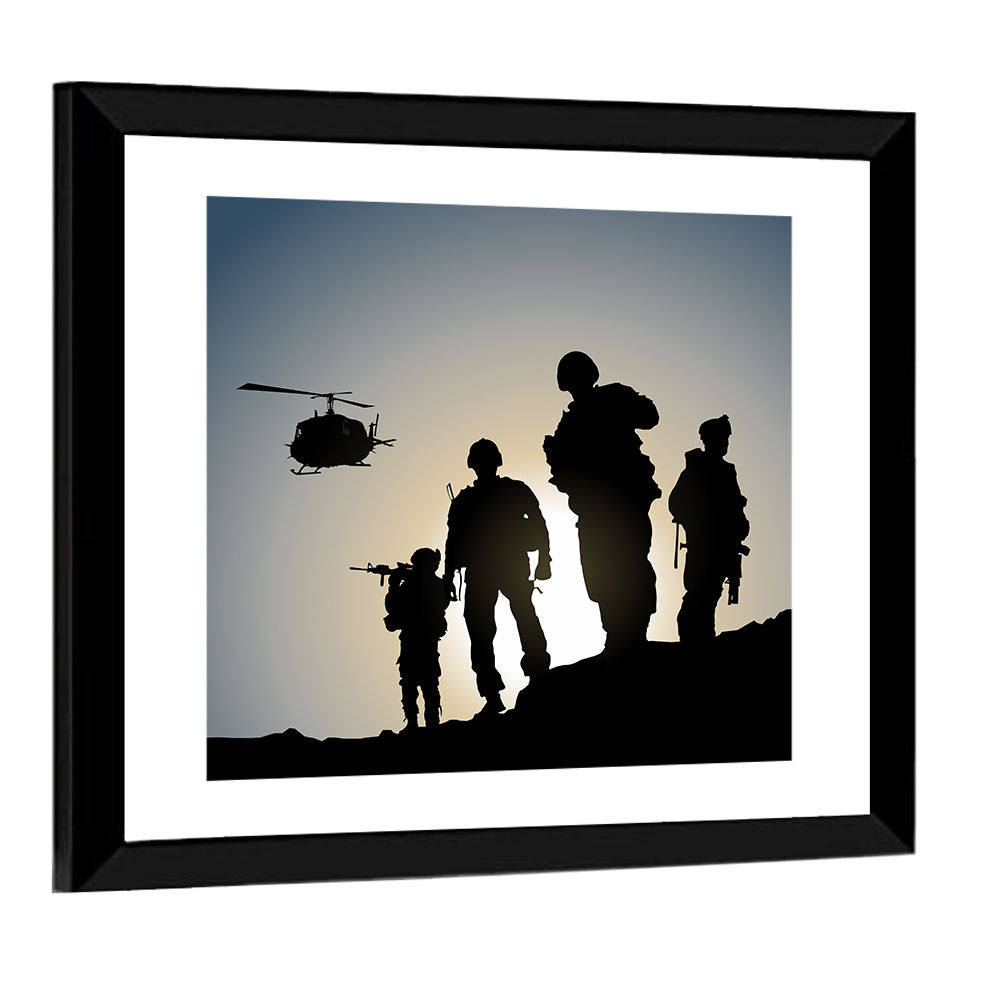 Soldiers on Ridge with Helicopter Wall Art