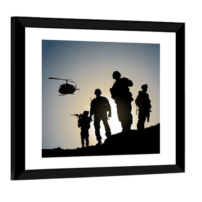 Soldiers on Ridge with Helicopter Wall Art