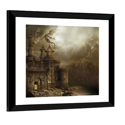 Fantasy Castle With Dragon Wall Art