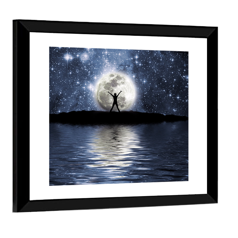 Silhouette Before Full Moon Wall Art