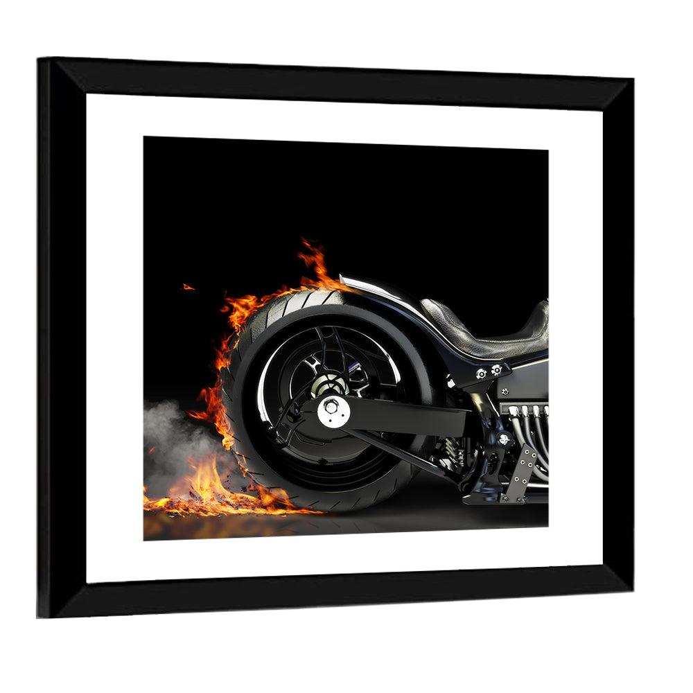 Motorcycle Burnout with Flames Wall Art