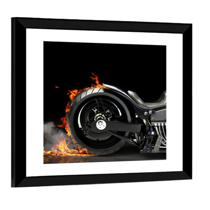 Motorcycle Burnout with Flames Wall Art